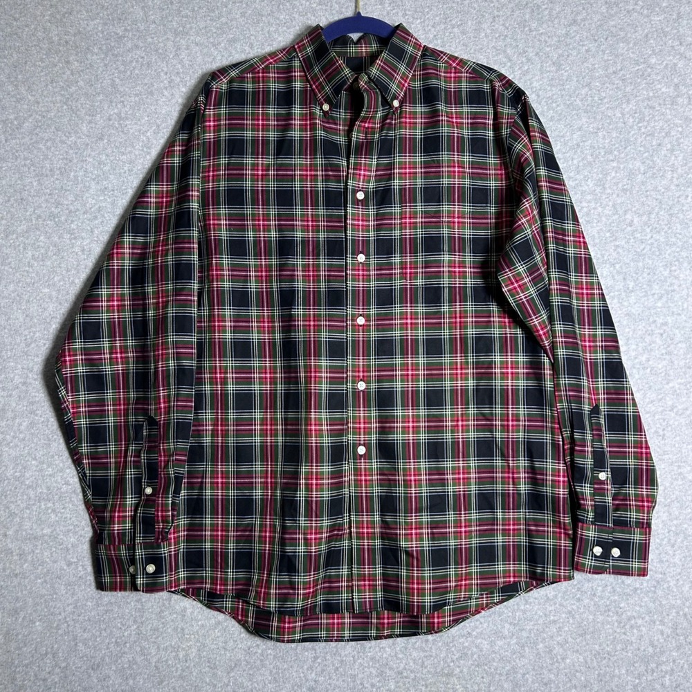Jos. A. Bank Traveler Button Down Shirt Mens M Black Red Plaid Collection Preppy